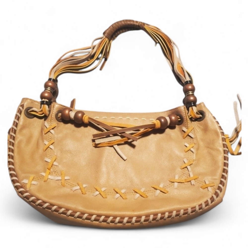 CROMIA Boho Genuine Leather Cross Hand Stitched Satchel Purse